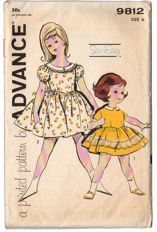 Vintage 1960s Advance Pattern 9812 Girl's Puff Sleeves Dress with Full Skirt Size 6 - Avid Vintage