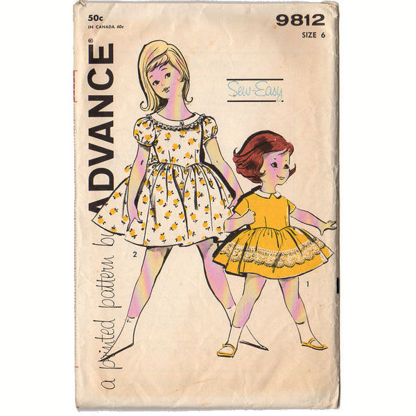 Vintage 1960s Advance Pattern 9812 Girl's Puff Sleeves Dress with Full Skirt Size 6 - Avid Vintage