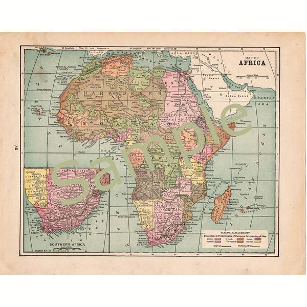 1900 Printable Antique Map of Africa Instant Digital Download Home Library Decor - Avid Vintage