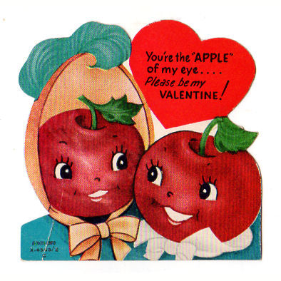 Vintage 1950s Valentine Card Anthropomorphic Apples in Love - Avid Vintage