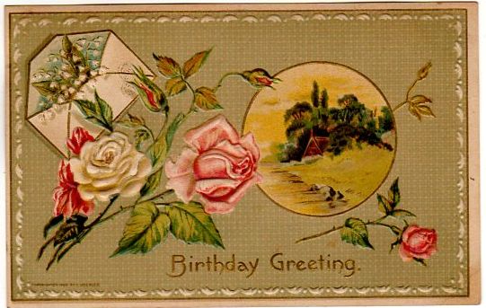 Antique Birthday Postcard Envelope Pink Roses Lily of the Valley H. Wessler