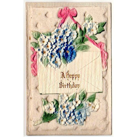 Antique Birthday Postcard Highly Embossed Envelope Velvet Background
