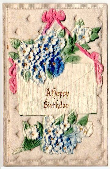 Antique Birthday Postcard Highly Embossed Envelope Velvet Background
