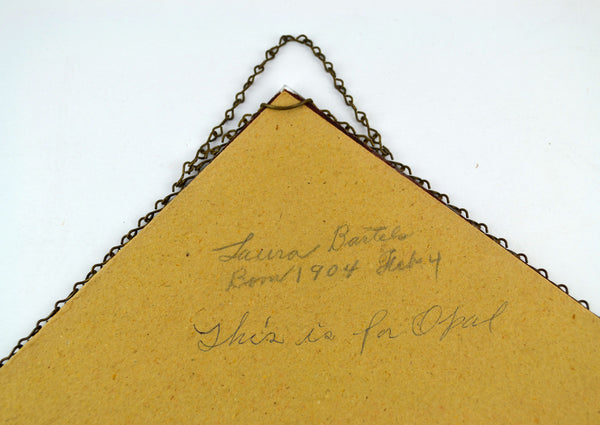 Antique Reverse Painted Photo Chain Border Frame Wall Hanging Little Girl with Doll - Avid Vintage