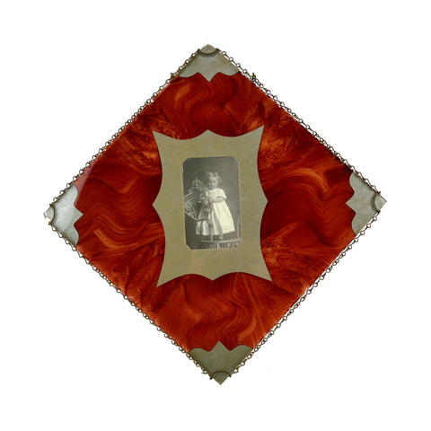 Antique Reverse Painted Photo Chain Border Frame Wall Hanging Little Girl with Doll - Avid Vintage