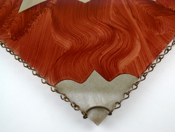 Antique Reverse Painted Photo Chain Border Frame Wall Hanging Little Girl with Doll - Avid Vintage