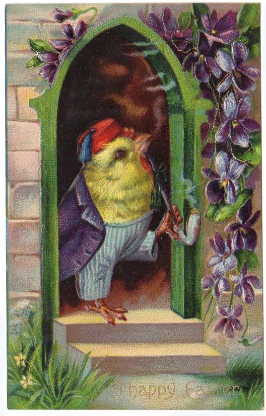 Antique Easter Postcard Anthropomorphic Dressed Chick with Fez Hat - Avid Vintage