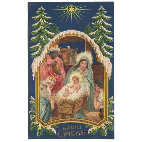 Antique Embossed AMB Christmas Postcard Jesus in the Manger Mary Wise Men - Avid Vintage