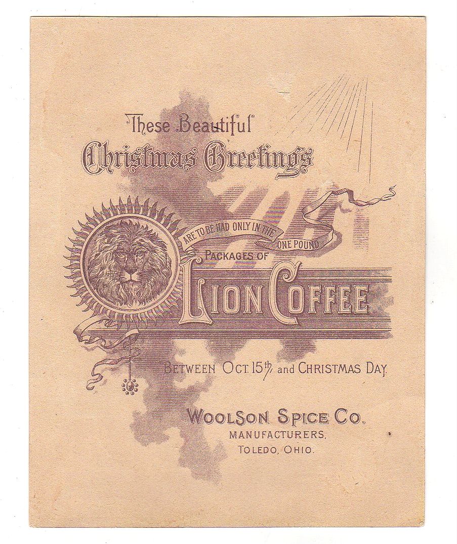 Antique Lion Coffee Christmas Greeting Trade Card Large