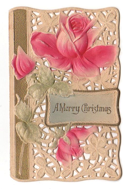 Antique Merry Christmas Die Cut Embossed Victorian Card