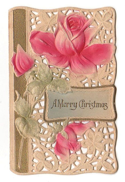 Antique Merry Christmas Die Cut Embossed Victorian Card