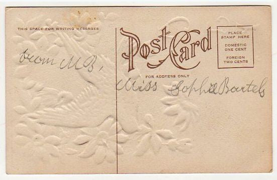 Antique Postcard A Joyful Easter Gold Metallic Cross and Dove