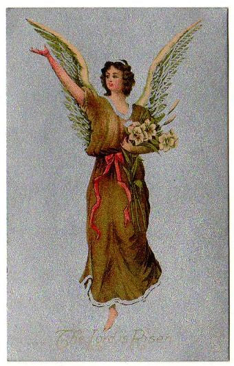 Antique Religious Postcard Angel The Lord is Risen Easter Greeting Unused