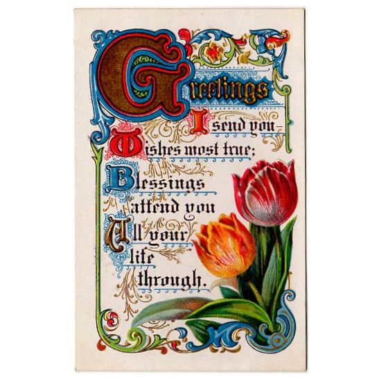 Antique Postcard Motto Series Large Tulips Unused