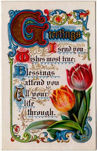 Antique Postcard Motto Series Large Tulips Unused