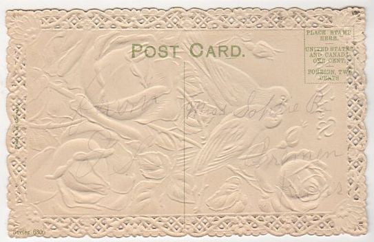 Antique Postcard Red Roses Doves Die Cut Lace Border Best Wishes