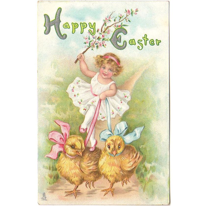 Antique Raphael Tuck's Happy Easter Postcard Girl with Baby Chicks - Avid Vintage