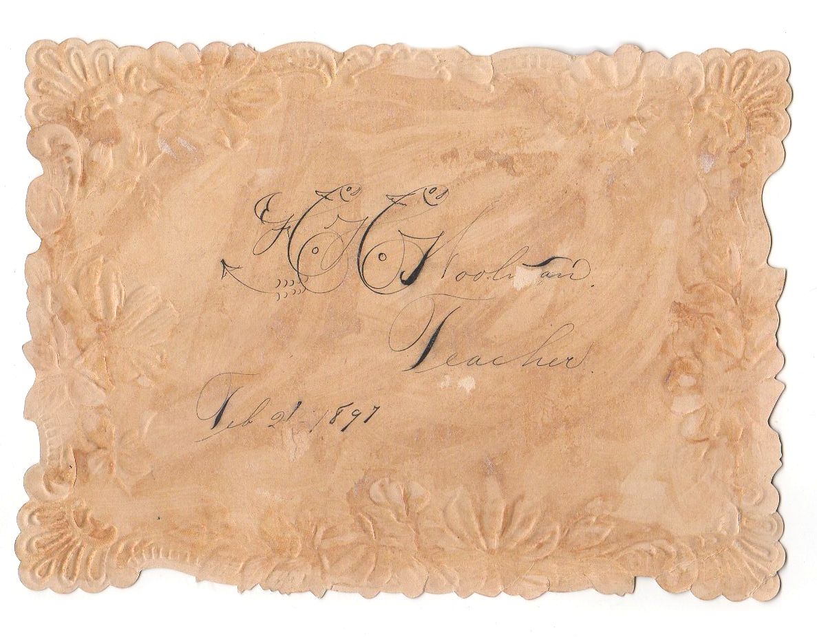 Antique Reward of Merit Large Card Embossed House Scene Pink Flowers