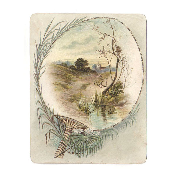 Antique Ephemera Victorian Card Hand Fan Nature Scene