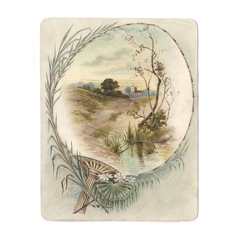 Antique Ephemera Victorian Card Hand Fan Nature Scene