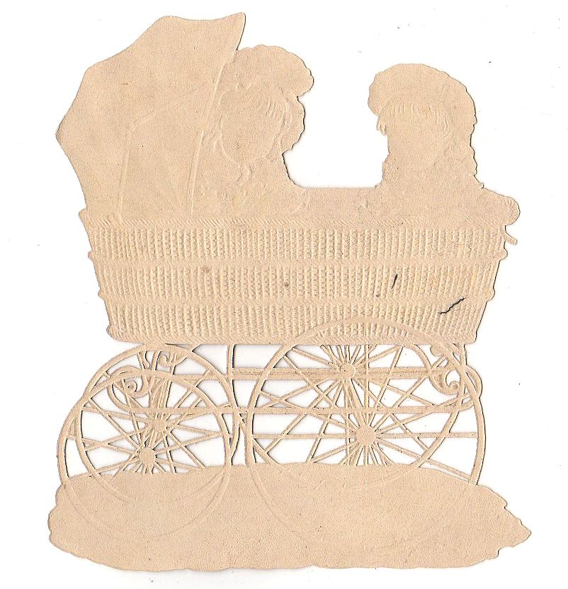 Antique Wicker Baby Stroller Victorian Die Cut Scrap Boy and Girl - Avid Vintage