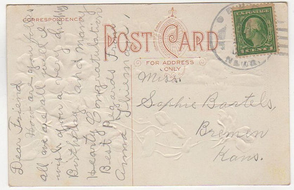 Antique Birthday Greetings Embossed Postcard Tranquil Water Scene Red Flowers - Avid Vintage