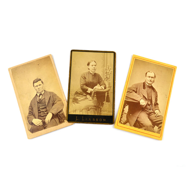 Antique CDV Photographs Lot of 3 Photos Man Woman Seated Portraits - Avid Vintage