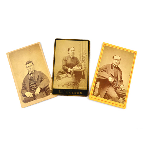 Antique CDV Photographs Lot of 3 Photos Man Woman Seated Portraits - Avid Vintage
