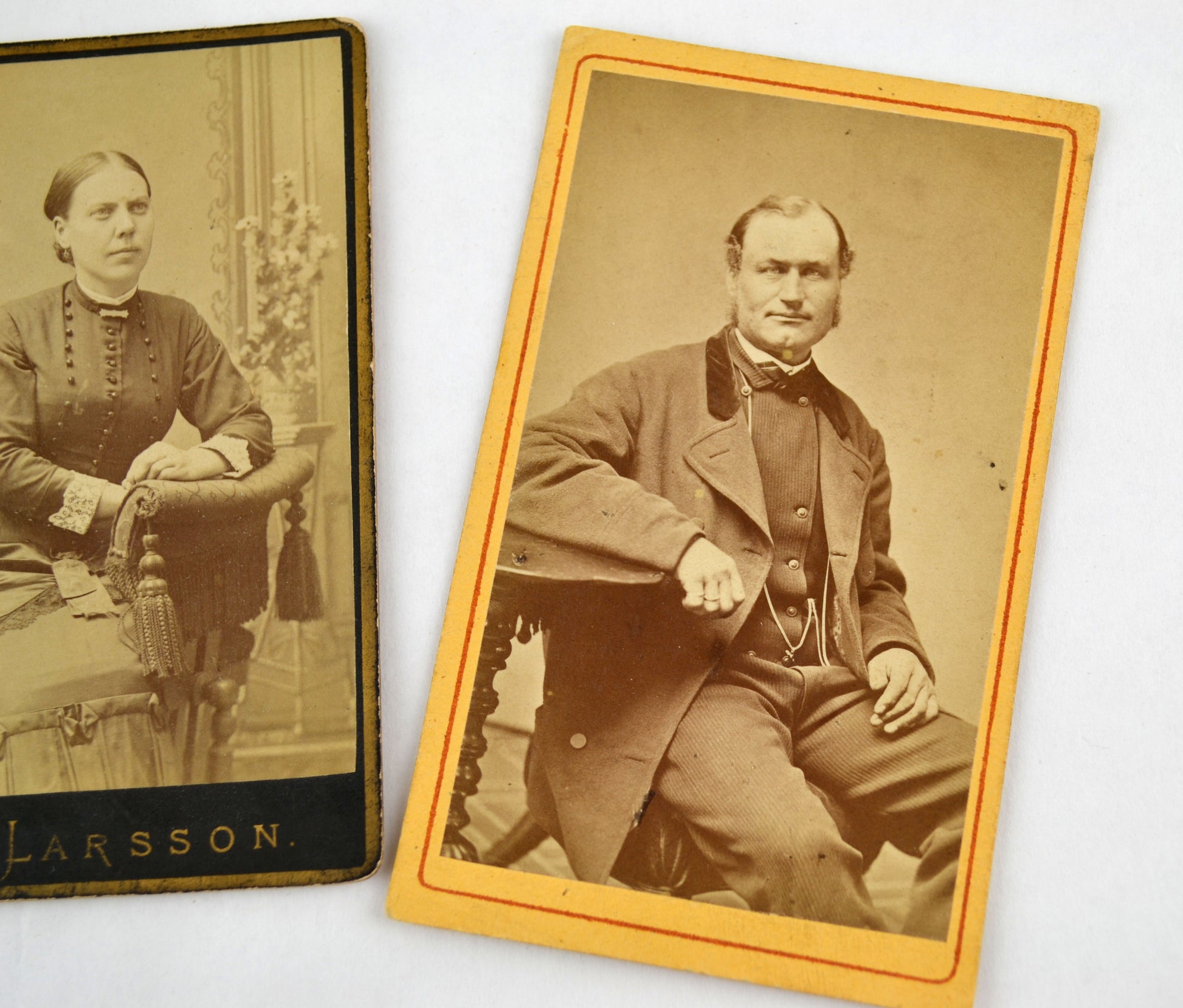Antique CDV Photographs Lot of 3 Photos Man Woman Seated Portraits - Avid Vintage