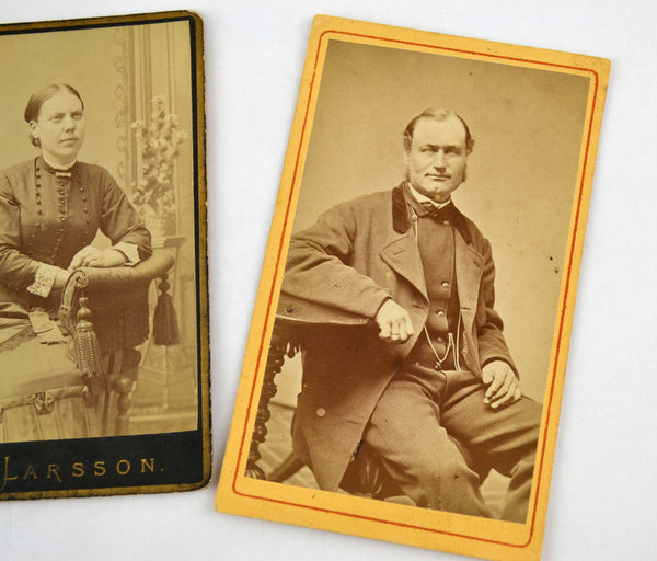 Antique CDV Photographs Lot of 3 Photos Man Woman Seated Portraits - Avid Vintage