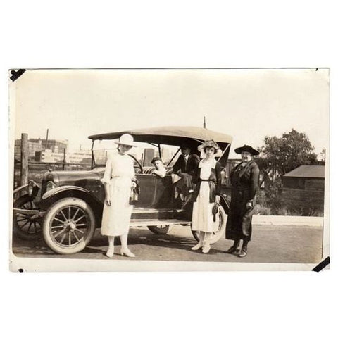 Vintage 1920s Real Photo AZO Postcard Antique Car Women in Hats - Avid Vintage