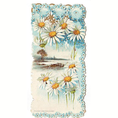 Antique 1900s Christmas Greeting Card Gibson Die Cut Embossed Daisies Bridge - Avid Vintage