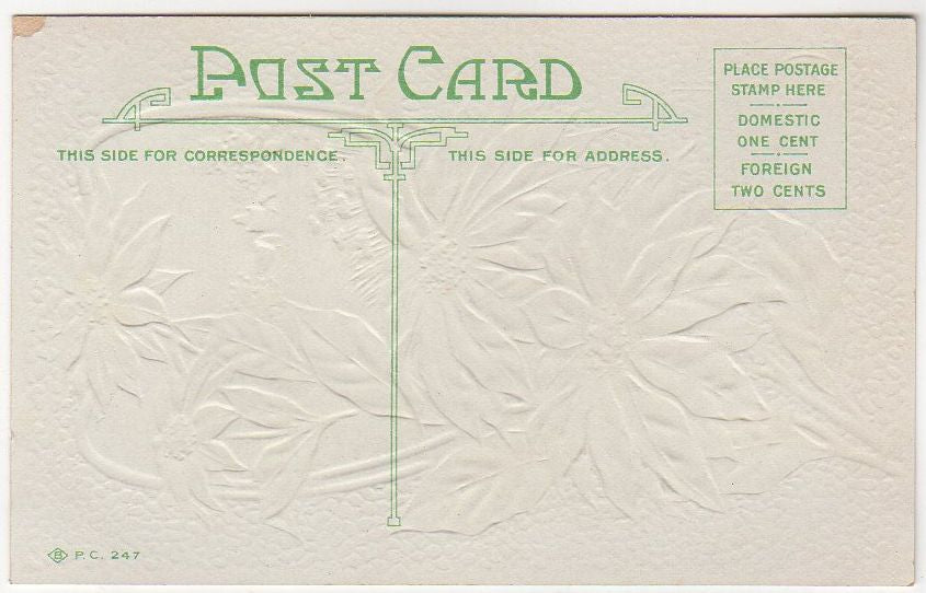 Antique Christmas Postcard Embossed Water Scene Red Poinsettia Unused - Avid Vintage