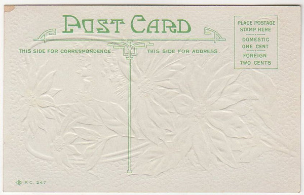 Antique Christmas Postcard Embossed Water Scene Red Poinsettia Unused - Avid Vintage