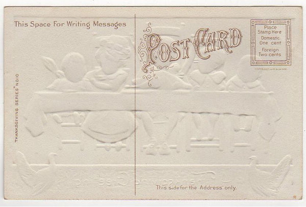 Antique Embossed Thanksgiving Postcard Children Seated at Dinner Table Unused - Avid Vintage
