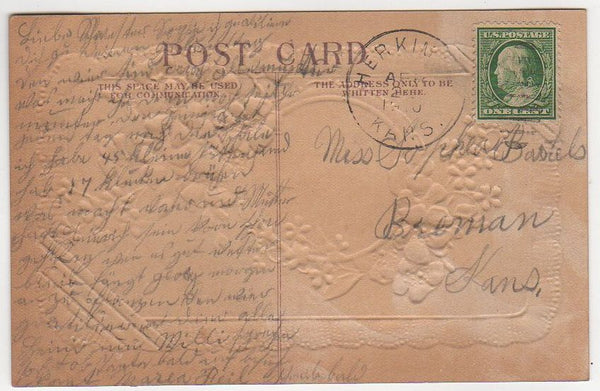 Antique Happy Birthday Postcard Embossed Pink Blue Flowers House Scene - Avid Vintage