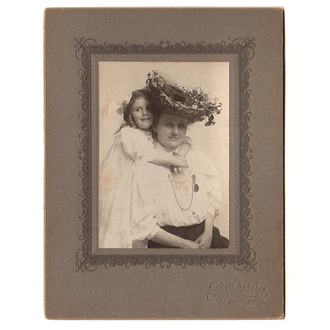 Antique Photograph Mother and Daughter Large Fancy Hat Pocket Watch Hebron Nebraska - Avid Vintage