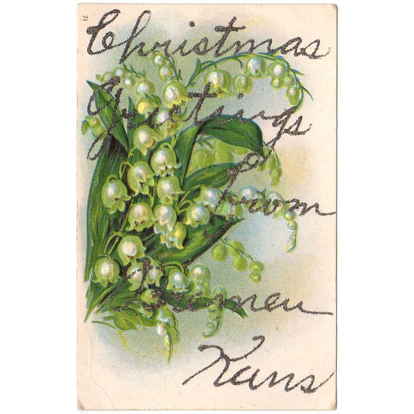 Antique Postcard Christmas Greetings from Bremen Kansas Lily of the Valley Flowers - Avid Vintage