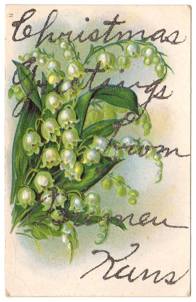 Antique Postcard Christmas Greetings from Bremen Kansas Lily of the Valley Flowers - Avid Vintage