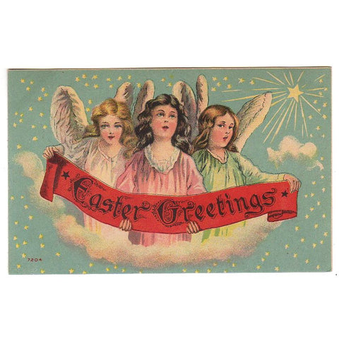 Antique Postcard Easter Greetings Three Beautiful Angels Stars - Avid Vintage