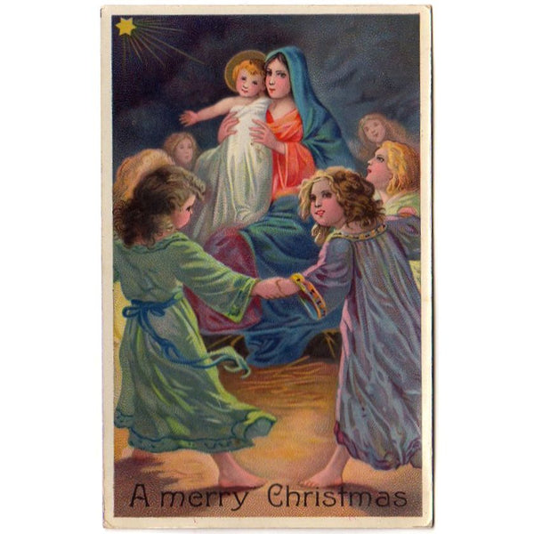 Antique Religious Christmas Postcard Mary Baby Jesus Samson Brothers Children - Avid Vintage