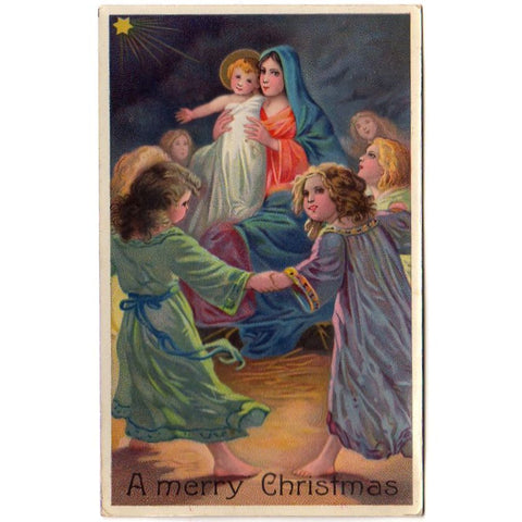 Antique Religious Christmas Postcard Mary Baby Jesus Samson Brothers Children - Avid Vintage