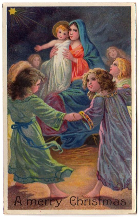Antique Religious Christmas Postcard Mary Baby Jesus Samson Brothers Children - Avid Vintage