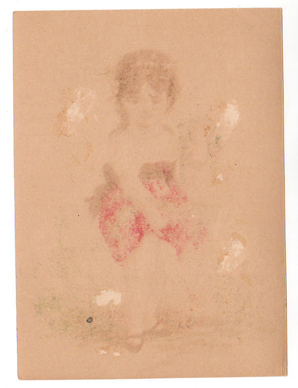 Antique Victorian Lithograph Print Girl Gathering Flowers in Her Dress - Avid Vintage