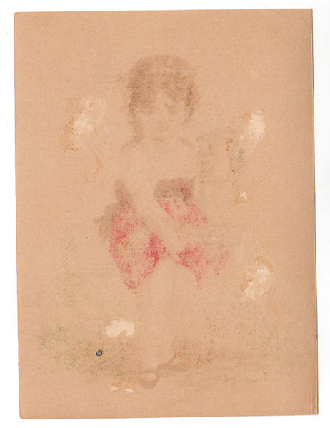 Antique Victorian Lithograph Print Girl Gathering Flowers in Her Dress - Avid Vintage