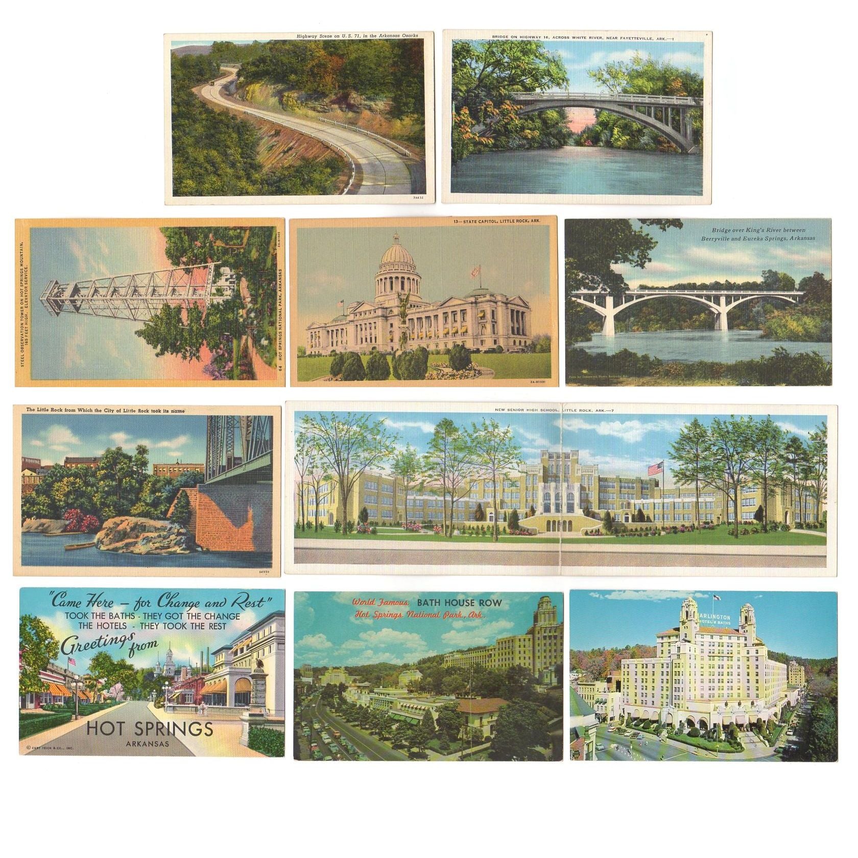 Vintage Arkansas Postcards Lot of 10 Fayettevile Little Rock Hot Springs - Avid Vintage