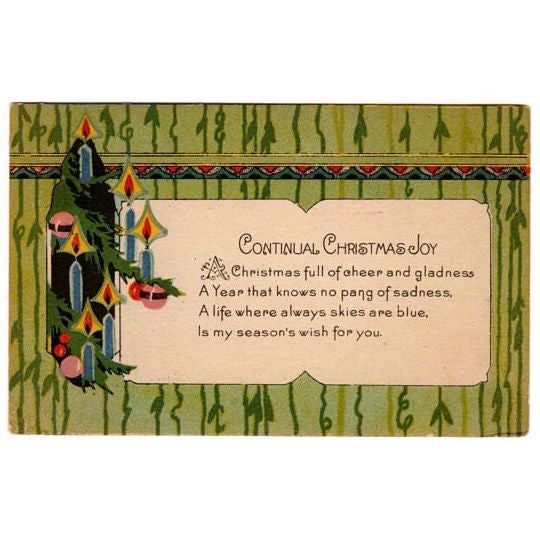 Vintage 1920s Art Deco Christmas Postcard Lit Candles Ornaments Holiday Greeting - Avid Vintage