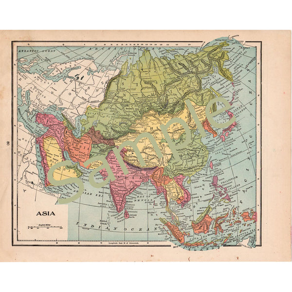 Printable Antique Color Map of Asia Instant Digital Download 1900 Illustration - Avid Vintage