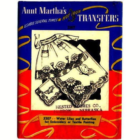 Vintage 1950s Aunt Martha's Hot Iron Transfer Pattern 3207 Water Lilies and Butterfly - Avid Vintage