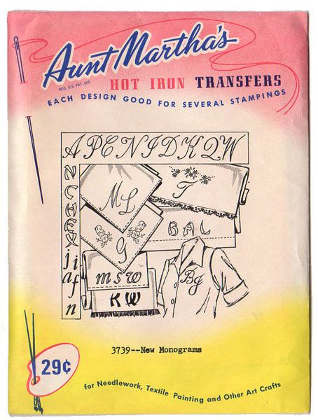 Vintage Aunt Martha's Hot Iron Transfer Pattern 3739 Monograms for Needlework - Avid Vintage